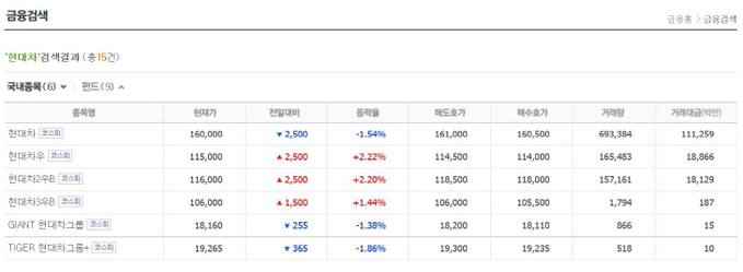 현대차종목검색결과