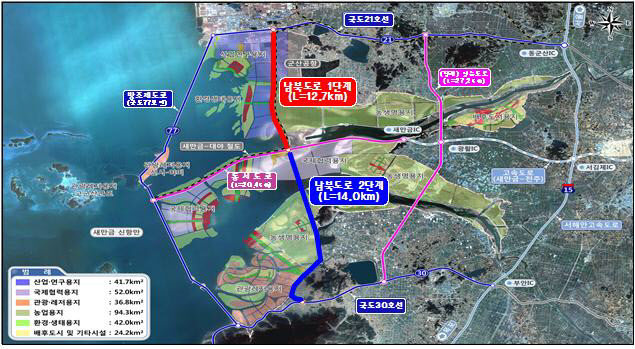 새만금 남북도로 2단계 건설공사 노선도