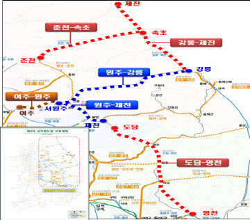 강원권 건설사업 위치도.(국가철도공단 제공)