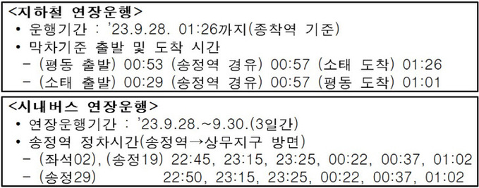 광주시 대중교통 연장운행 시간표