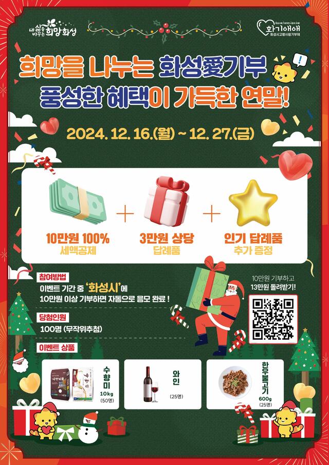 화성시, <b>연말</b>정산 시즌 맞아 <b>고향사랑기부제</b> <b>이벤트</b> 마련